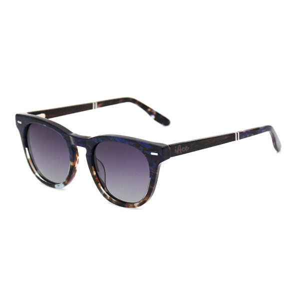 iAce Sonnenbrille - Modell 05, dunkelblaues Tortoise-Acetate mit dunklem Eichenholz (polarisiert)