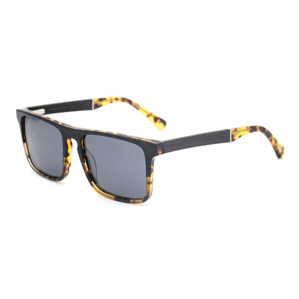 iAce Sonnenbrille - Modell 08, schwarz-gelbes Tortoise-Acetat mit dunkler Wenge (polarisiert)