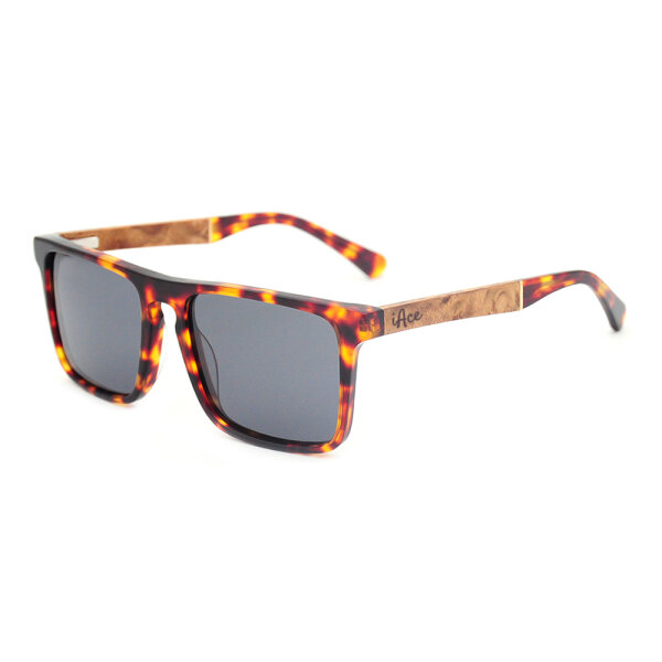 iAce Sonnenbrille - Modell 08, braunes Tortoise-Acetat mit hellbraunem Wurzelholz (polarisiert)