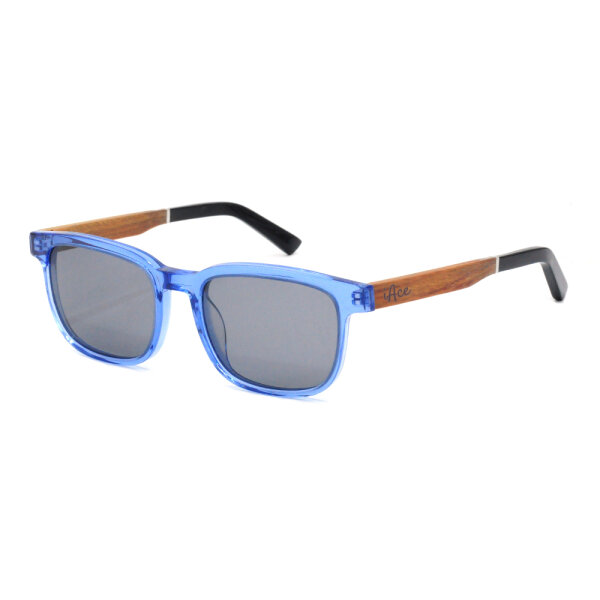 iAce Sonnenbrille - Modell 06, hellblaues Acetat mit Sandelholz (polarisiert)