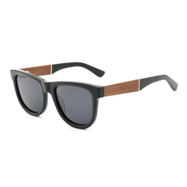 iAce Sonnenbrille - Modell 10, schwarzes Acetat mit Rosenholz (polarisiert)